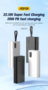 ASPOR A337 30000mAh 22.5W LED Display Power Bank