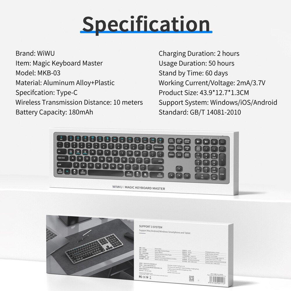 WIWU Magic Keyboard Master Multi-Devices Wireless Keyboard for iOS/Android/Windows