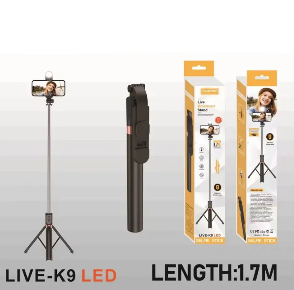 PLOKAMA Live-K9 LED Selfie Stick Wireless Tripod