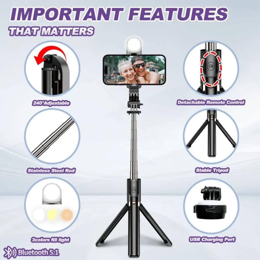 PLOKAMA Live-K9 LED Selfie Stick Wireless Tripod