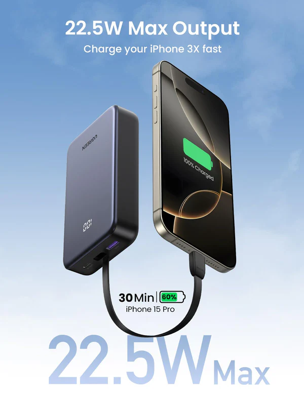 UGREEN PB505 20000mAh 20W Power Bank with Integrated Type-C Cable