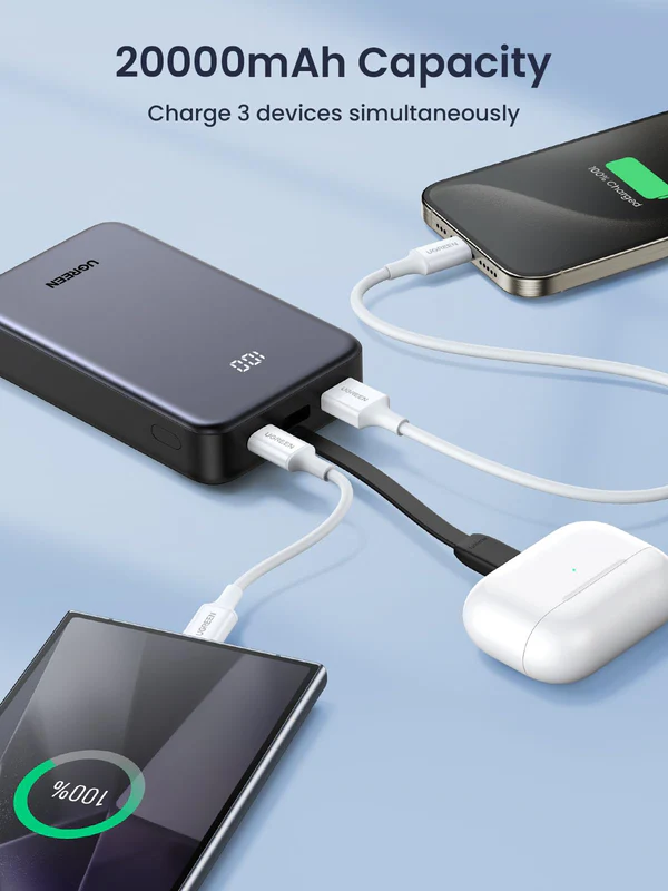 UGREEN PB505 20000mAh 20W Power Bank with Integrated Type-C Cable