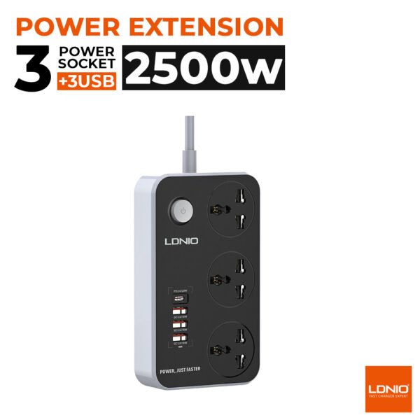 LDNIO SC3412 3 Power Socket + 20W USB-C PD + 3 USB QC3.0 Extension Power Socket