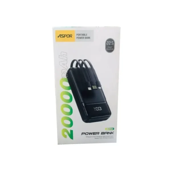 ASPOR A316 20000mAh 22.5W LED Display Built in Cable Power Bank mymemorylk.com