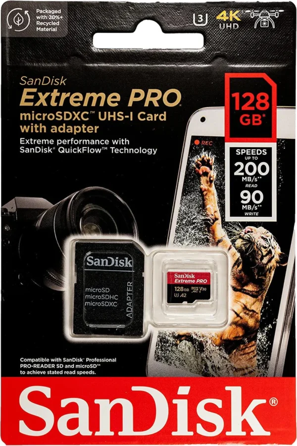 SanDisk Extreme PRO MicroSDXC 128GB UHS-I 200MB/s Memory Card with Adapter