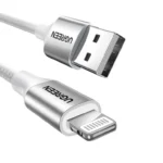 UGREEN US199 USB TO LIGHTNING ALU CASE MFI CERTIFIED BRAIDED LIGHTNING CABLE 1METER (SILVER)