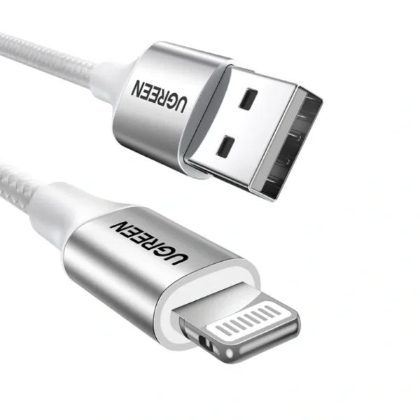UGREEN US199 USB TO LIGHTNING ALU CASE MFI CERTIFIED BRAIDED LIGHTNING CABLE 1METER (SILVER)