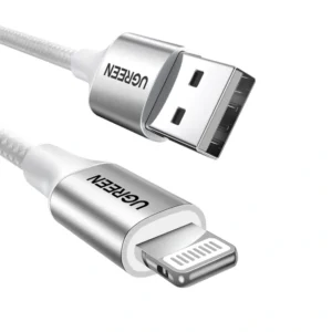 UGREEN US199 USB TO LIGHTNING ALU CASE MFI CERTIFIED BRAIDED LIGHTNING CABLE 1METER (SILVER)