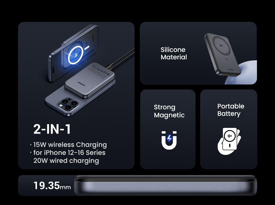 UGREEN Qi2 10000mAh 20W Magnetic Wireless Power Bank - 55135B mymemorylk.com