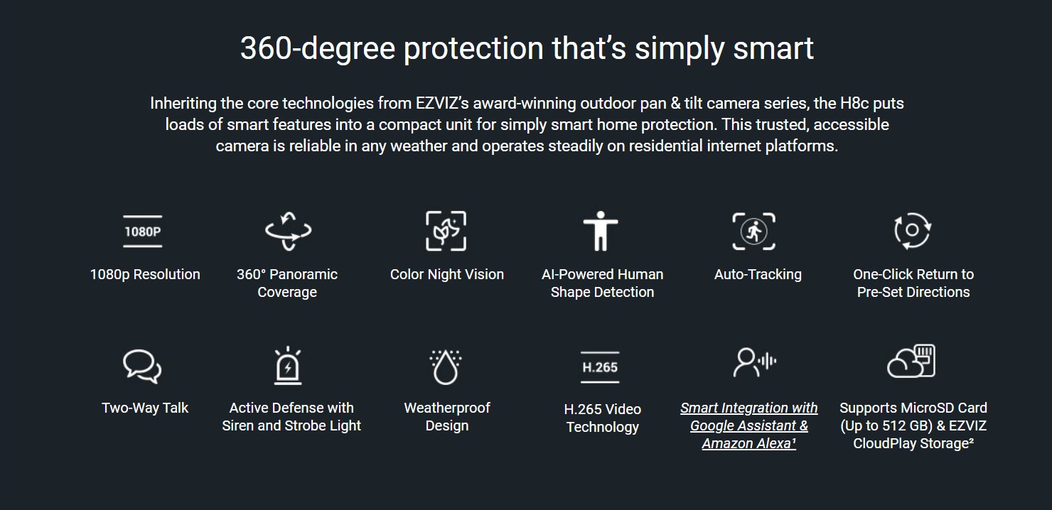 EZVIZ H8C Pro 3K 5mp Pan Tilt Auto Zoom Tracking Smart Wi-Fi Camera MY MEMORY