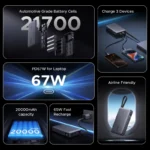 UGREEN PB550 20000mAh 67W Power Bank with Built-in Type – C Cable – 55996B