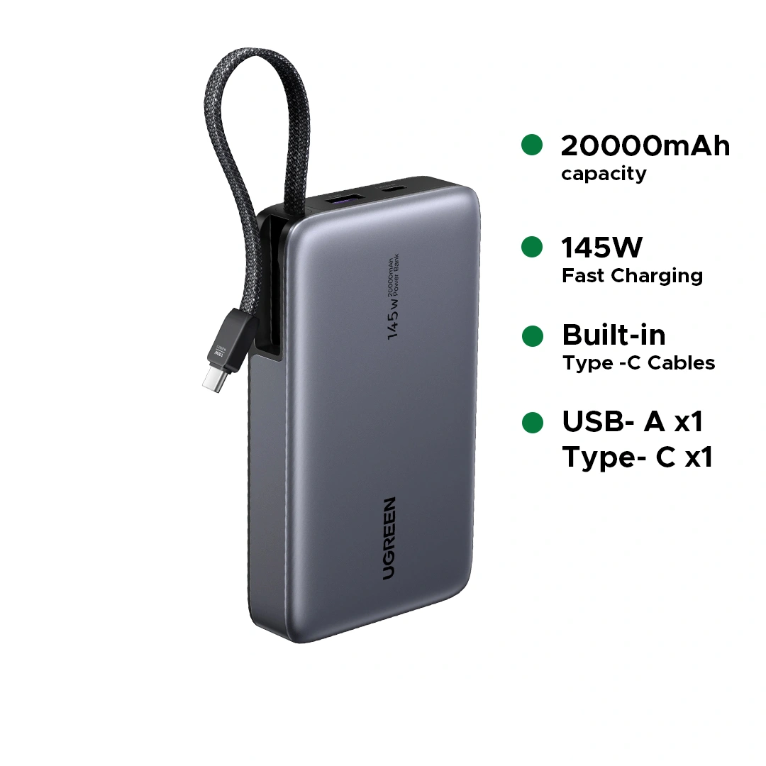 ugreen-pb551-20000mah-145w-power-bank-with-built-in-cable-55992b-mymemorylk.com-1 UGREEN PB551 20000mAh 145W Power Bank with Built-in Cable – 55992 - Image 1