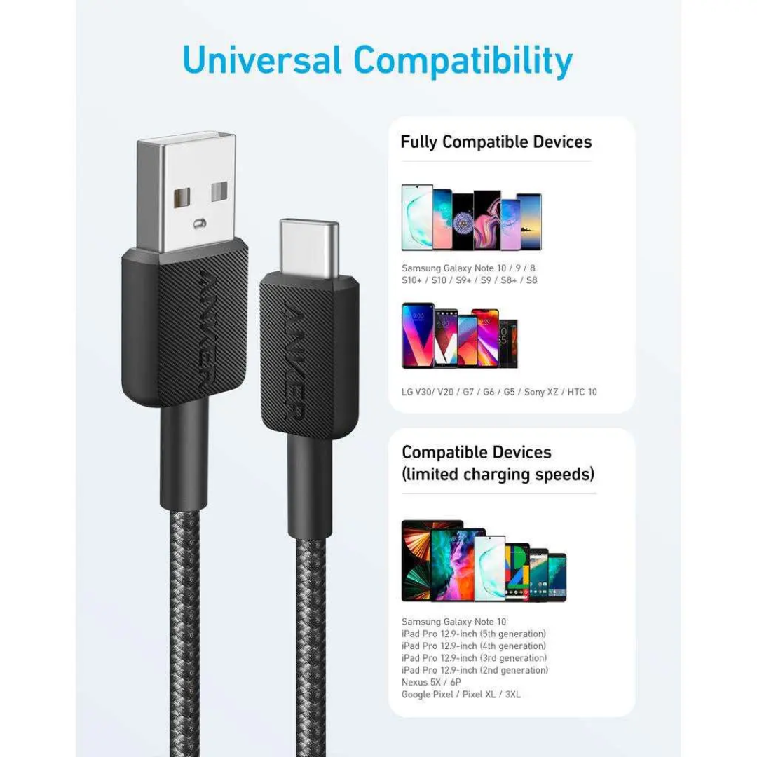 Anker 322 USB-A to USB-C Cable A81H5 3ft – White MY MEMORY Anker 322 Usb-A To Usb-C Cable-A81h5 3ft
